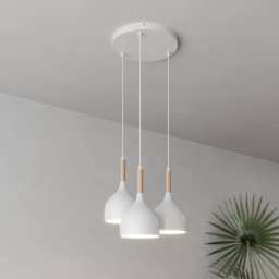 Luminex Noak pendant light, 3-bulb, round, white/natural wood