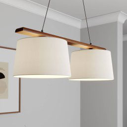 Lamkur Sweden hanging light, antique white, textile, walnut, 2-bulb