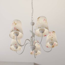 Lamkur Sara pendant light with floral fabric shades, 5-bulb