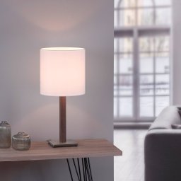 Quitani table lamp Elif, white, angular, dark oak