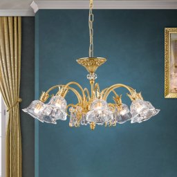 ORION La Boheme pendant light, gold, 8-bulb, crystal glass