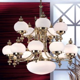 ORION Delia chandelier, brass-coloured Ø 100 cm, 16-light, glass