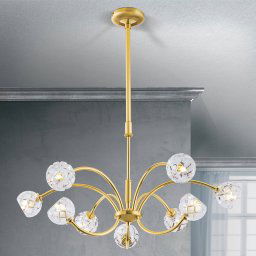 ORION Lead crystal hanging light Maderno, gold, 69 cm
