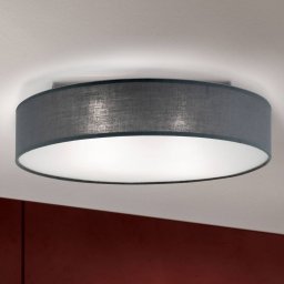ORION Grey Ufo ceiling light with a linen lampshade