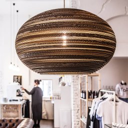 Think Paper Lazy pendant light, Ø 64 cm, brown, cardboard, E27