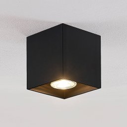 Lindby Parvin aluminium downlight, angular, black