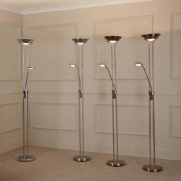 Searchlight LED floor lamp Mother & Child, brass, reading lamp, dimmable