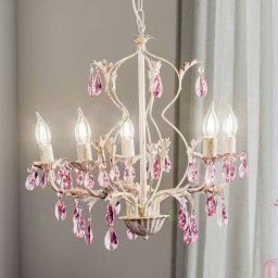 ONLI Kate chandelier, 5-bulb, white, rose crystals