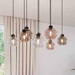 TK Lighting Cubus pendant light, 85 cm, 8-bulb, clear/honey/brown, glass