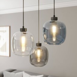 TK Lighting Elio pendant light, glass, blue/clear/grey, Ø 52 cm, 3-bulb
