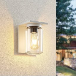 Lucande outdoor wall light Semka, white, aluminium, glass, 20cm