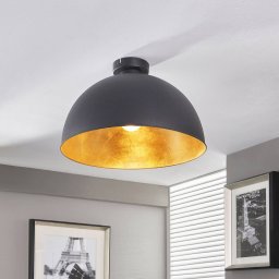 Lindby ceiling light Lya, Ø 40 cm, black-gold, metal