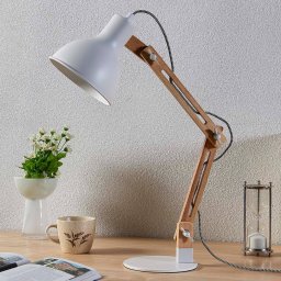 Lindby Wooden desk lamp Shivanja, white