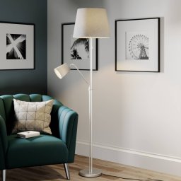 Lindby floor lamp Nantwin, 175 cm, grey, nickel, textile