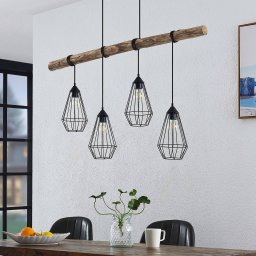 Lindby pendant light Eldarion, 116 cm, 4-bulb, wood, E27
