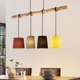 Lindby pendant light Moscow , colourful, textile, wood, E27, 116 cm