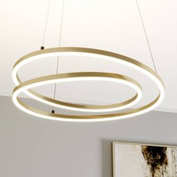 Lindby LED hanging light Davian, brass-coloured, 49 cm, dimmable