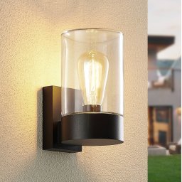 Arcchio Liljana outdoor wall light, black, 21 cm, IP65, glass