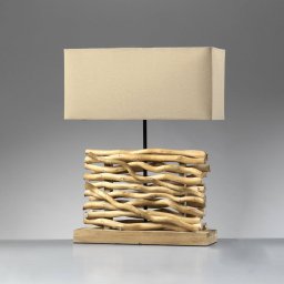 ONLI Marica table lamp, fabric shade and wood, height 50 cm