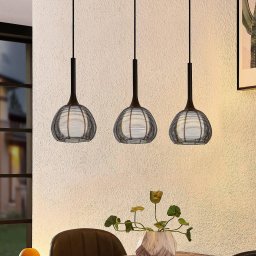 Lucande Tetira hanging lamp, 3-bulb, long, black