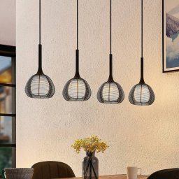 Lucande Tetira hanging lamp, 4-bulb, long, black