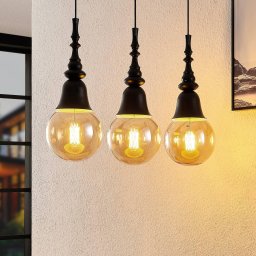 Lucande Gesja pendant lamp, 3-bulb, long, black