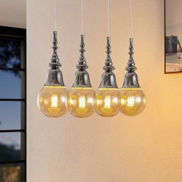 Lucande Gesja pendant lamp, 4-bulb, long, chrome