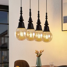 Lucande Gesja pendant lamp, 4-bulb, long, black