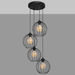 HELAM Cumera pendant light in black, 4-bulb, round