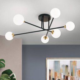 ORION Snowwhite ceiling lamp with rods, six-bulb, black