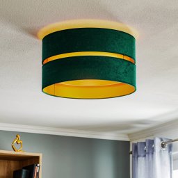 Euluna Duo ceiling light, textile, green/gold, Ø40cm