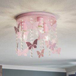 Eko-Light Angelica ceiling light in pink with butterflies