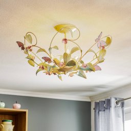 Luminex BUTTERFLY ceiling lamp, cream/green/pink, stainless steel, 3-bulb
