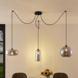 Lucande pendant light Zyli, 3-bulb, smoke grey, glass