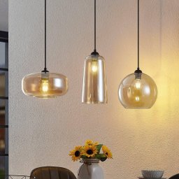 Lucande Wilja pendant light, amber, glass, 111 cm, 3-bulb, E27