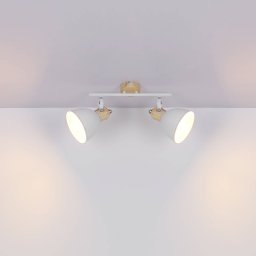 Globo Wiho ceiling lamp, metal, white/wood look, 2-bulb