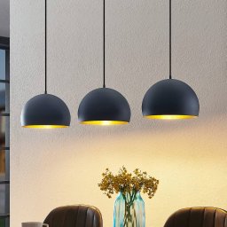 Lindby hanging light Tarjei, length 120cm, black/gold, metal