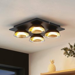 Lindby ceiling lamp Erin, 4-bulb, 30 cm, black/gold, glass