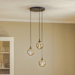 EMIBIG LIGHTING Glassy pendant light, 3-bulb, round, black, graphite, glass