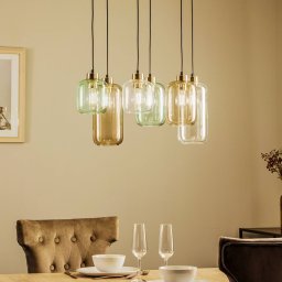 TK Lighting Marco Green pendant light, 6-bulb, clear/green/brown