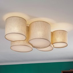 TK Lighting Mona Nature ceiling light, 5-bulb, natural linen