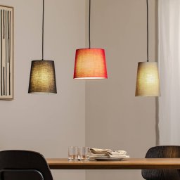Lindby Amilia hanging light, fabric, 3-bulb, red/grey/black