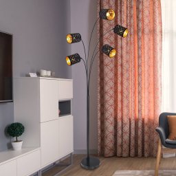 Globo Clarke floor lamp, black/gold, five-bulb