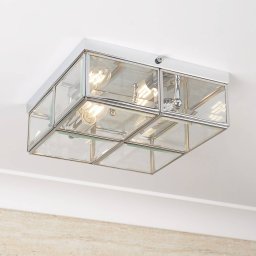 Searchlight Pisa ceiling light, glass lampshade, chrome