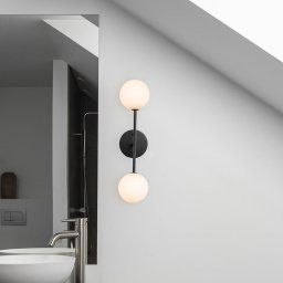 PR Home wall light Sigma D, black/opal, 2-bulb, 49 cm glass