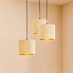 EMIBIG LIGHTING Jari hanging light, fabric shade, 3-bulb, round, white-gold