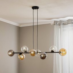 EMIBIG LIGHTING Glassy pendant light, 8-bulb, black, graphite/amber/clear