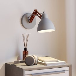 Lamkur Skansen wall lamp, adjustable wooden arm, grey