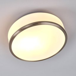 Searchlight Flush ceiling light IP44, Ø 28 cm, satin silver