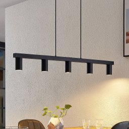 Lindby hanging light Baliko, black, 116 cm, 5-bulb, GU10